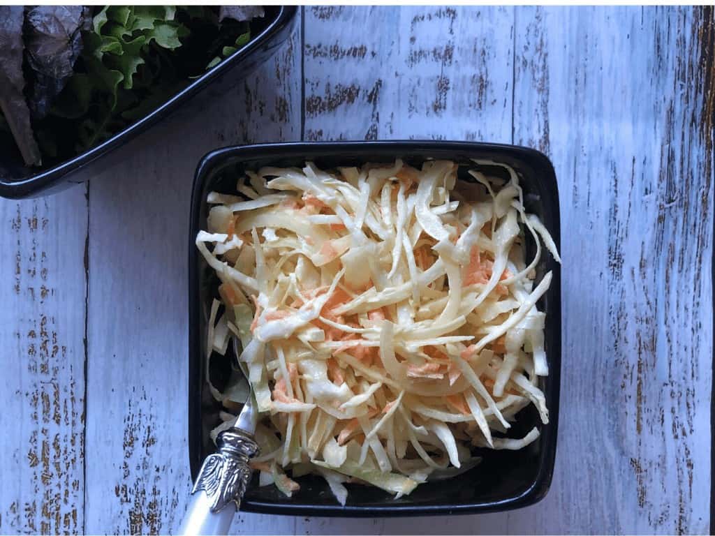 Vegan coleslaw served in a bowl