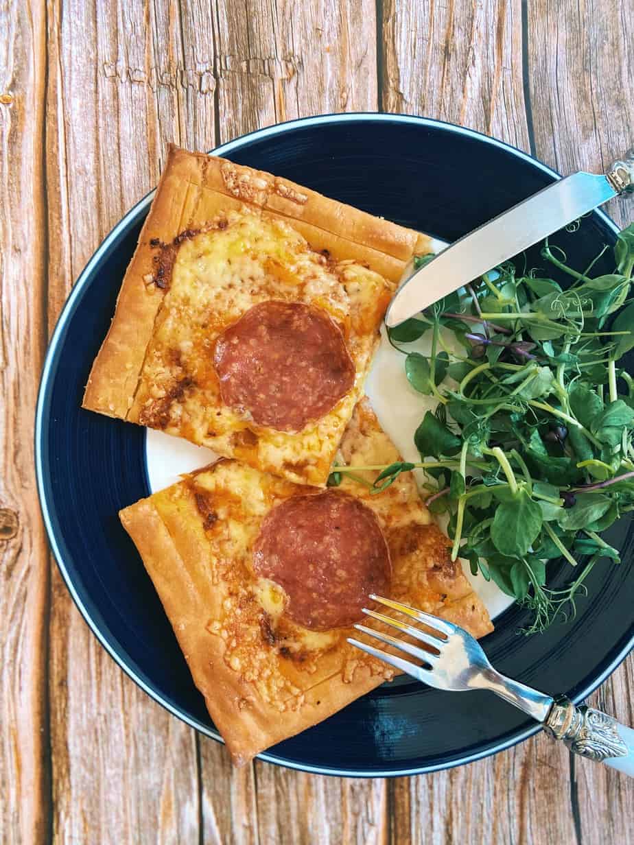 Gluten free puff pastry pizza