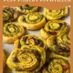 Puff pastry pinwheels filled with pesto.