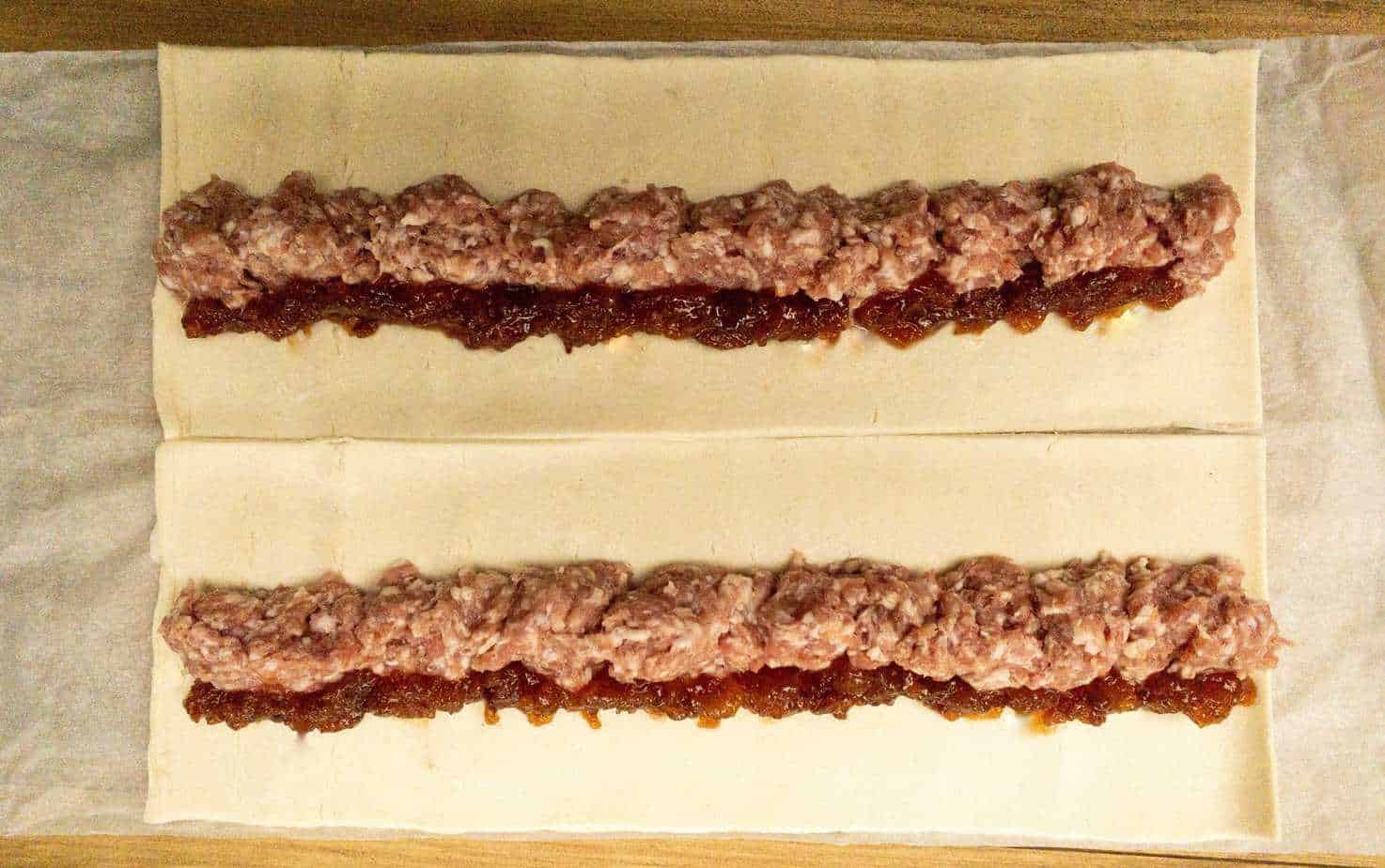 sausage meat in pastry to make sausage rolls