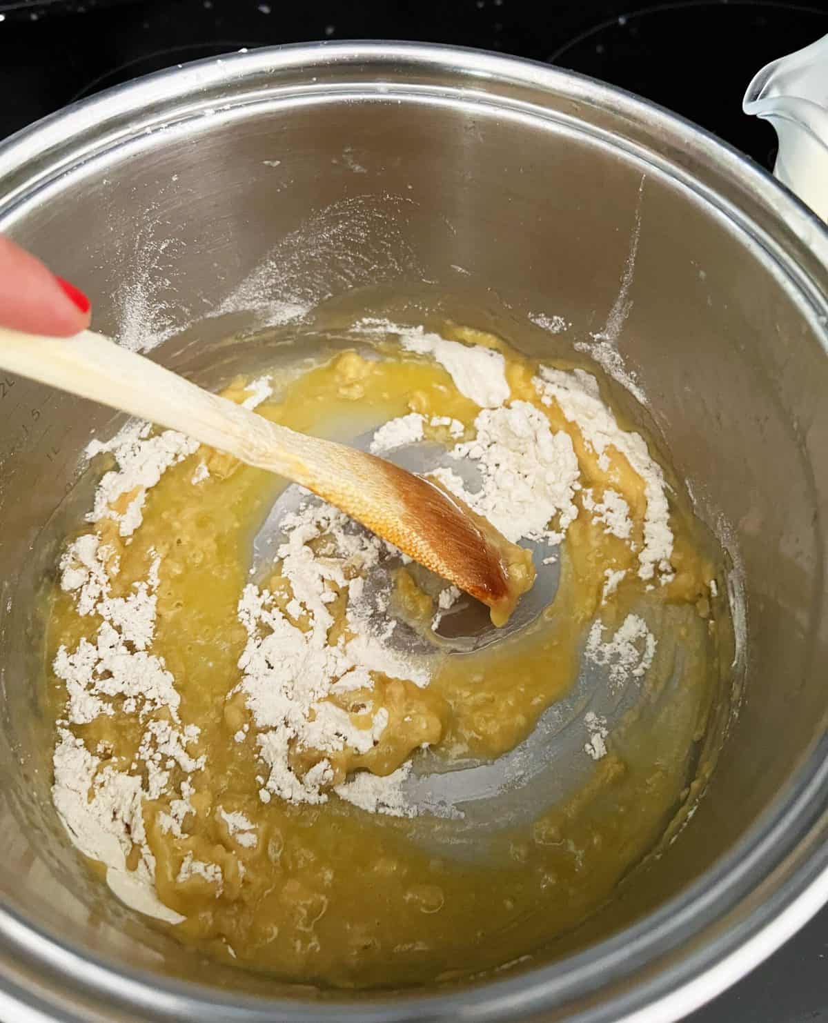 making a roux in a saucepan