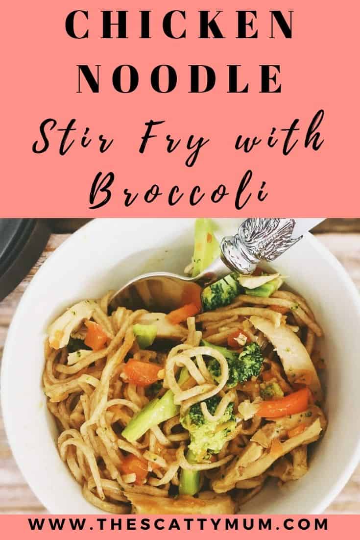 chicken noodles in a bowl pinterest image