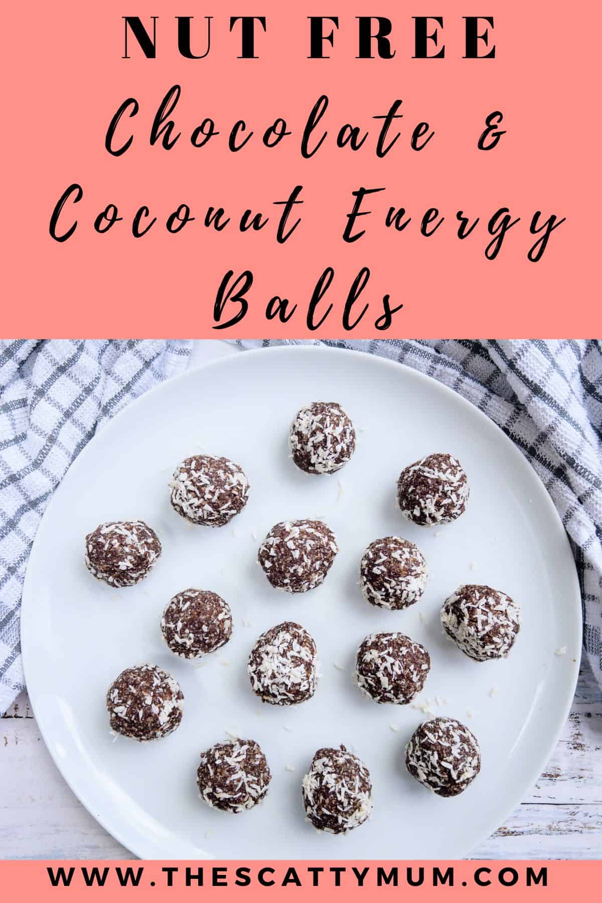Pinterest image of chocolate & coconut date balls