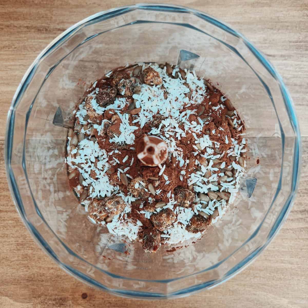 energy date ball ingredients in a food processor