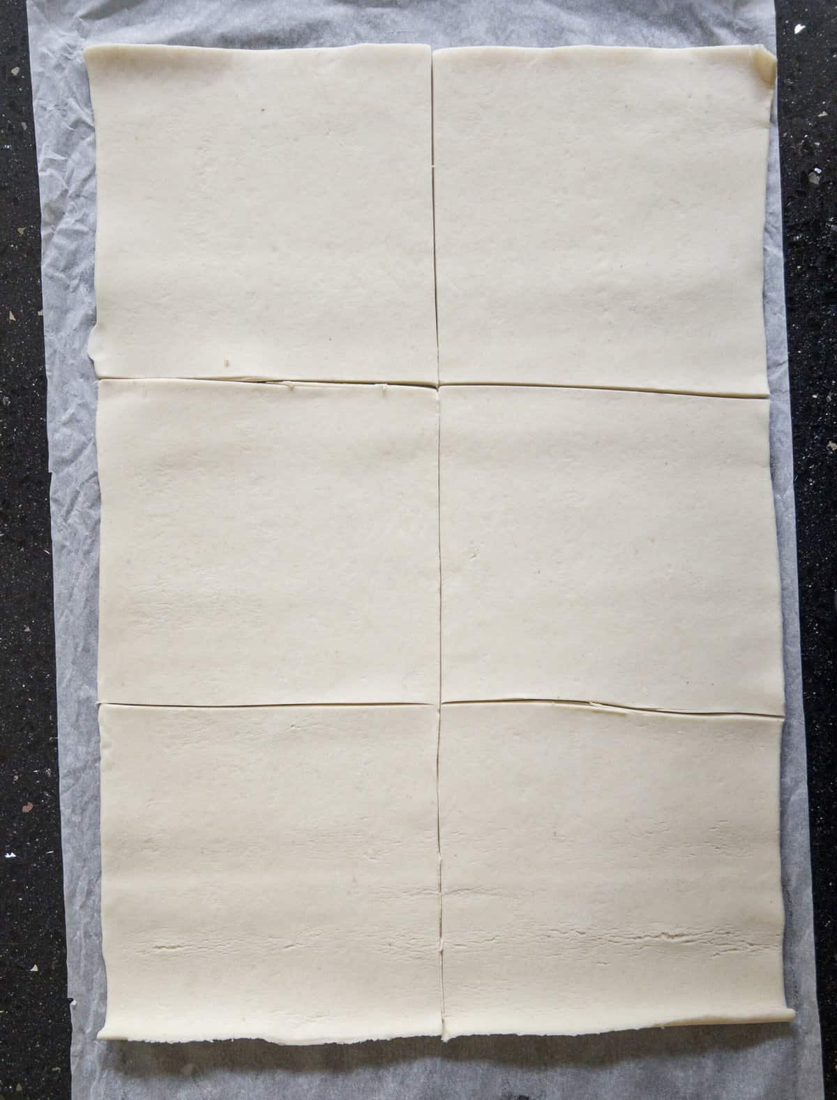 pastry sheet cut into 6 squares