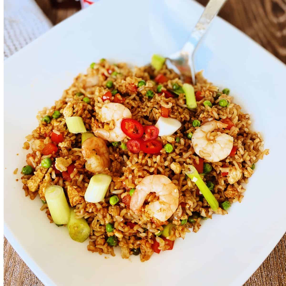 fried rice in a white bowl