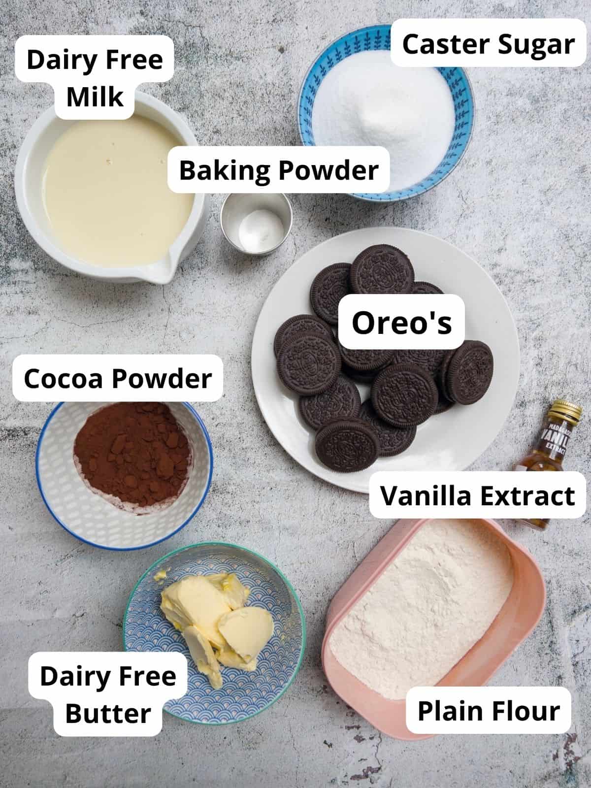 ingredients laid out to make vegan oreo chocolate brownies