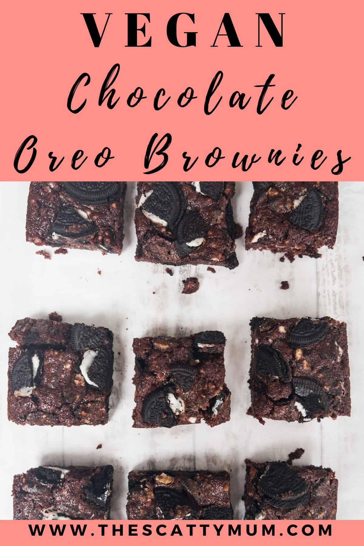 pinterest image for vegan oreo brownies.