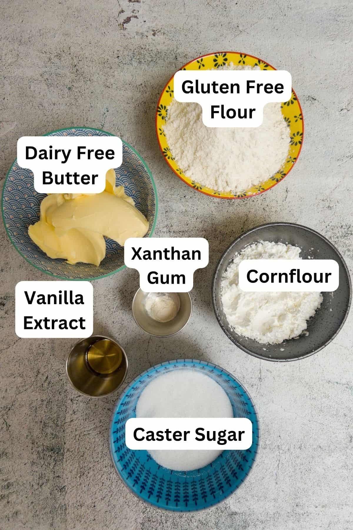 ingredients laid out to make gluten free shortbread cookies