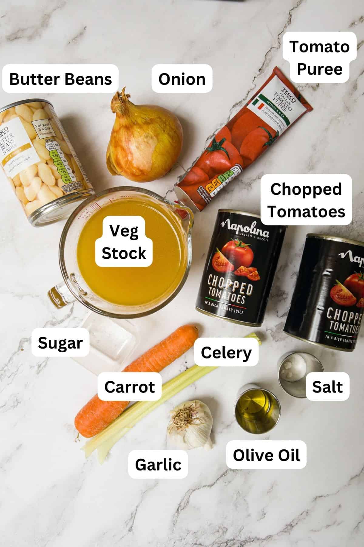 ingredients laid out for creamy gluten free tomato soup.