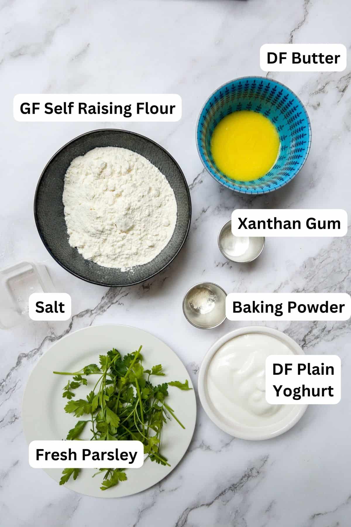 Ingredients laid out for gluten free naan bread.