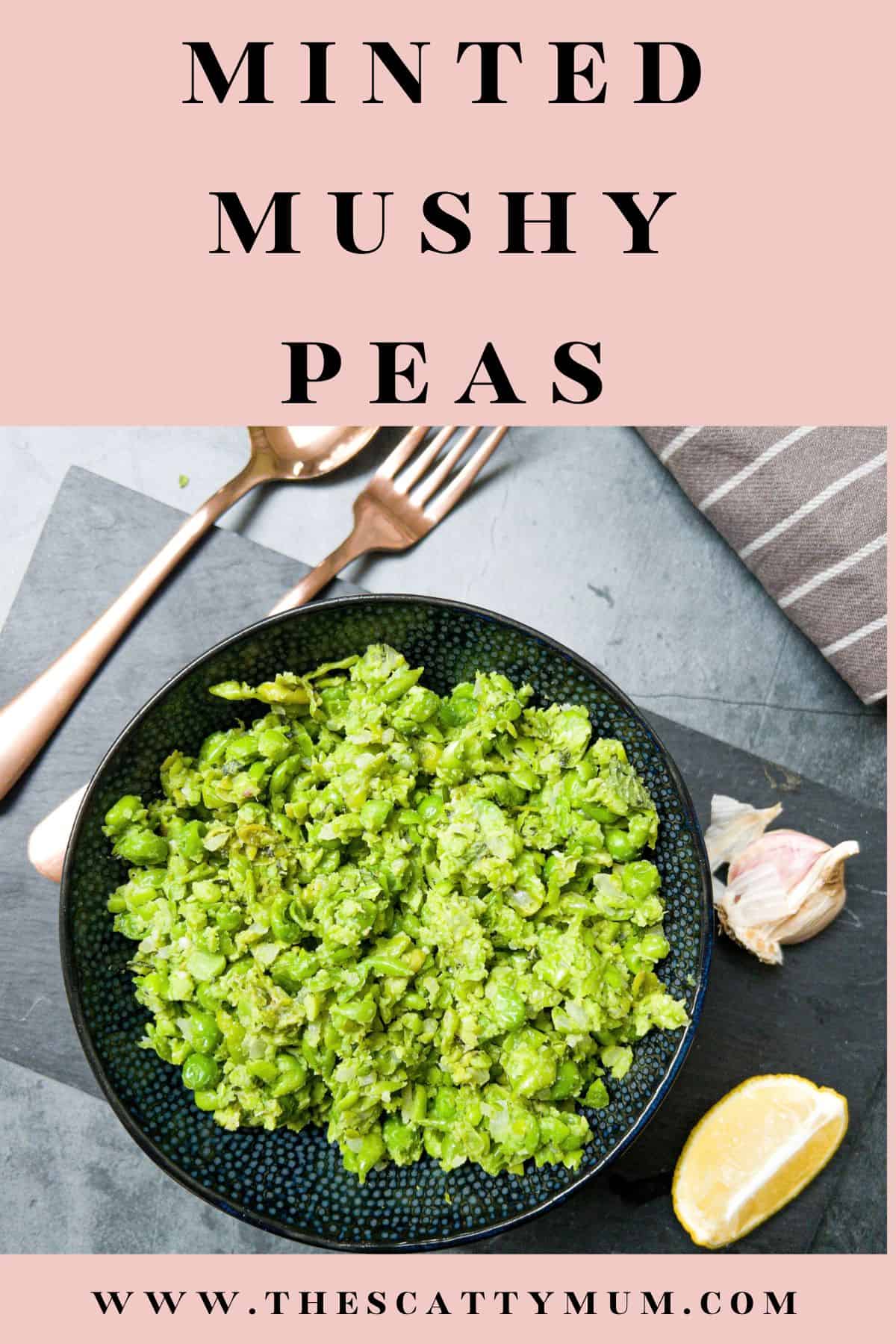 Pinterest image for minted mushy peas.