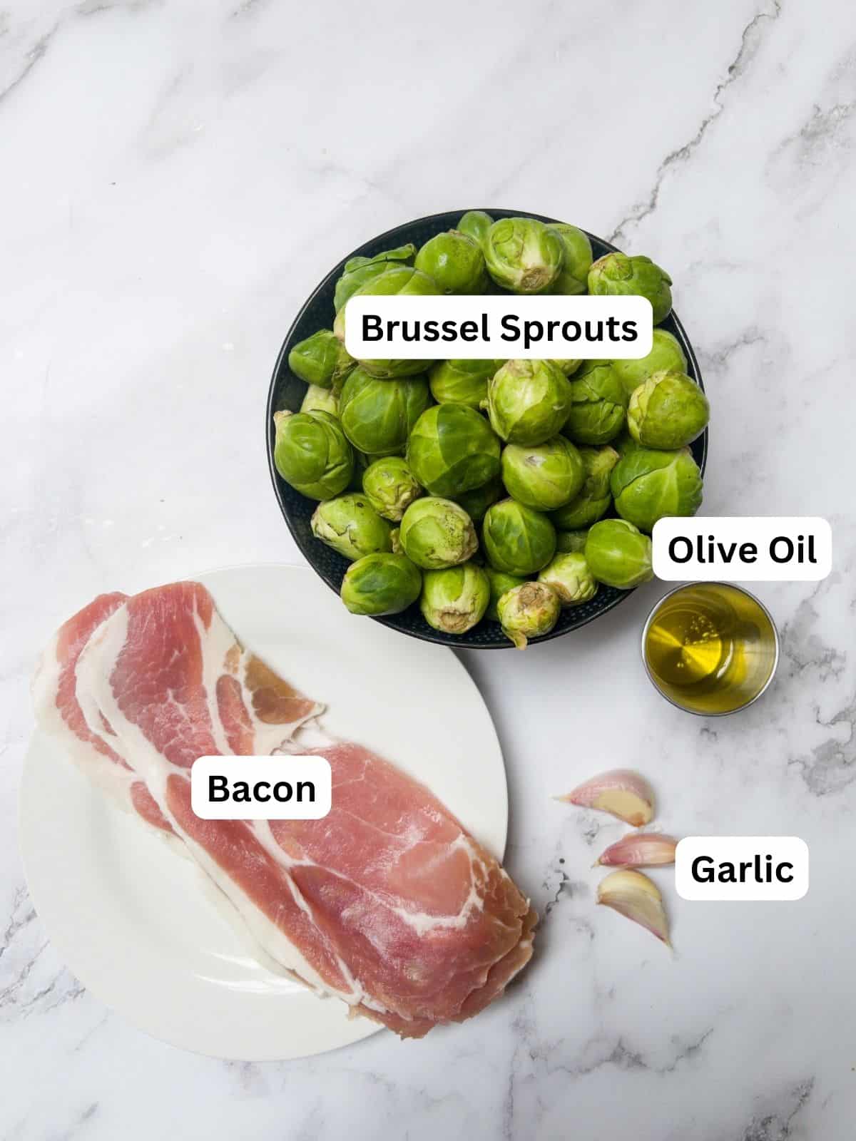 Ingredients laid out for Christmas brussel sprouts.
