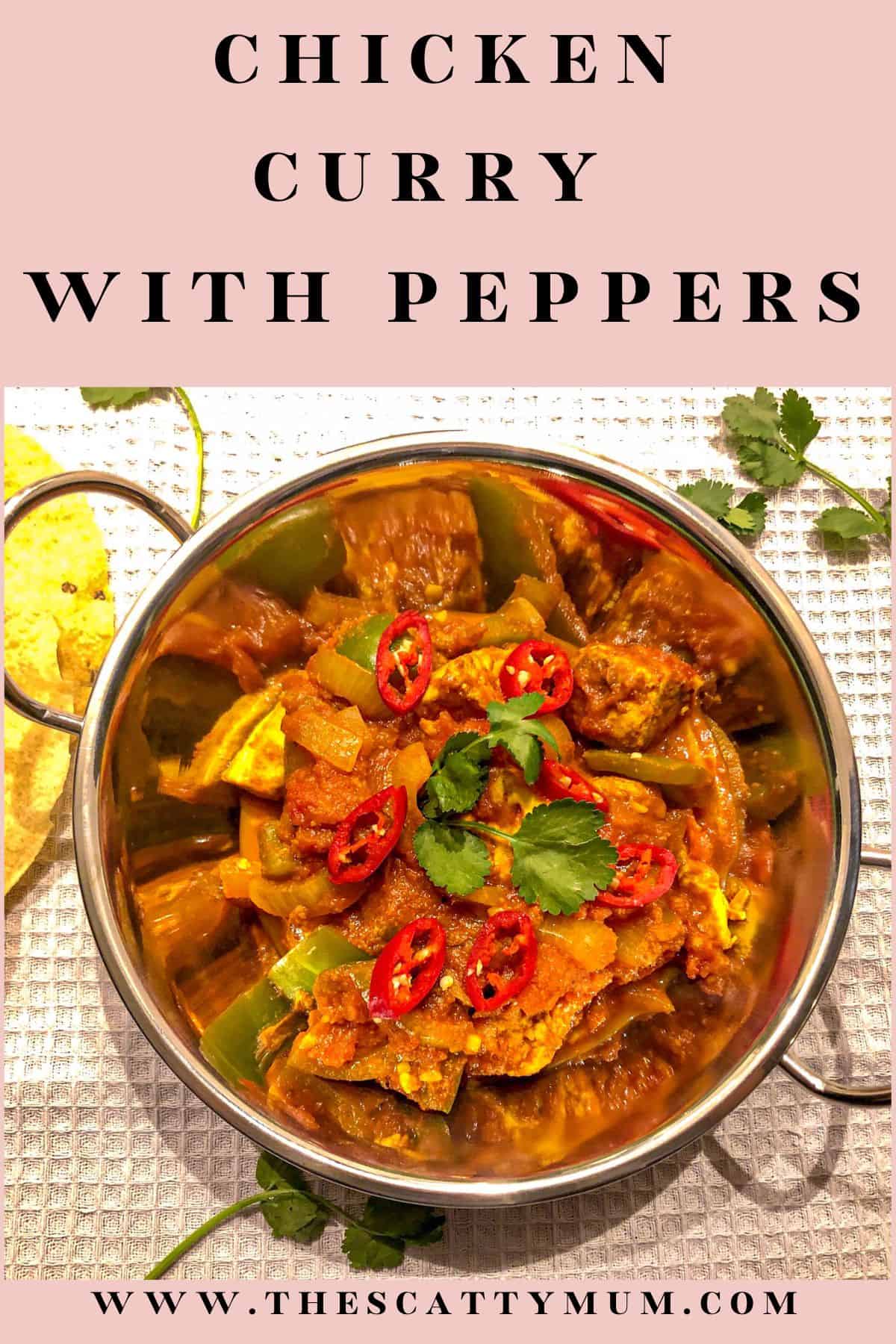 pinterest image for chicken curry with peppers