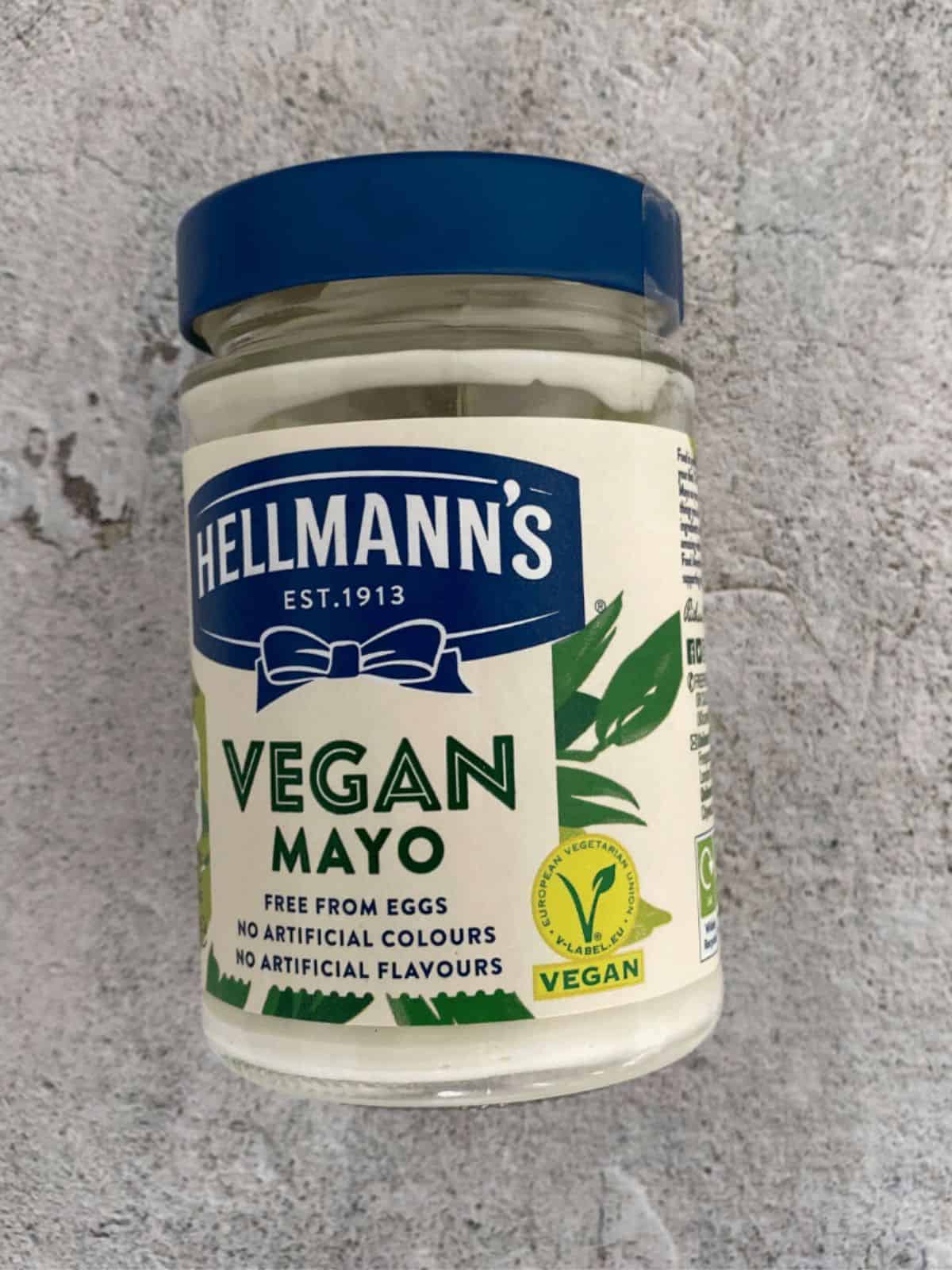 Jar of Hellman's vegan mayo.