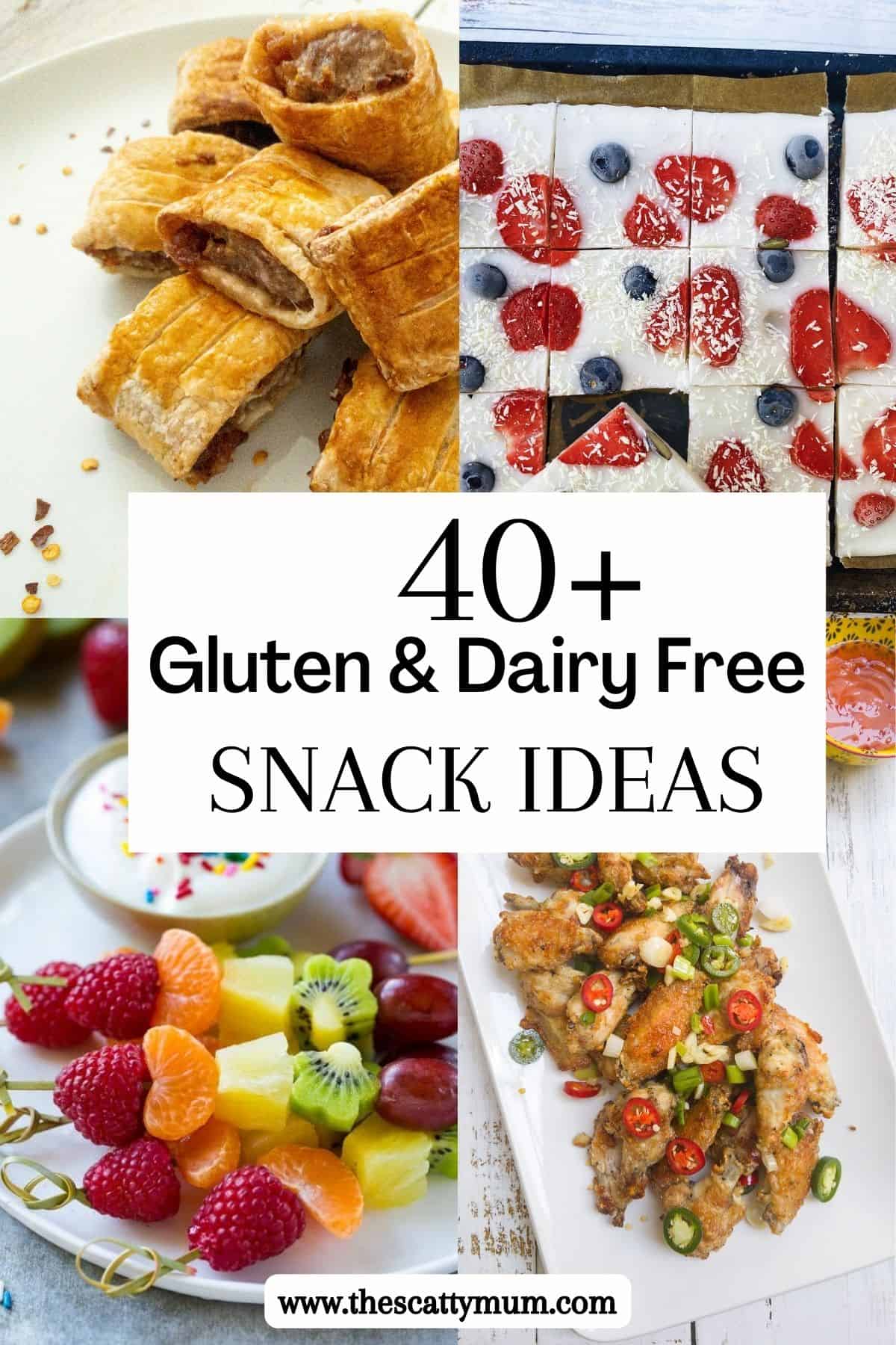 pinterest image for 40+ gluten and dairy free snacks.