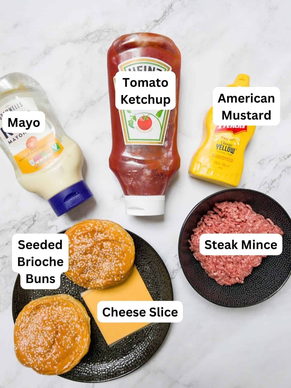 Ingredients laid out for five guys copycat burger recipe.