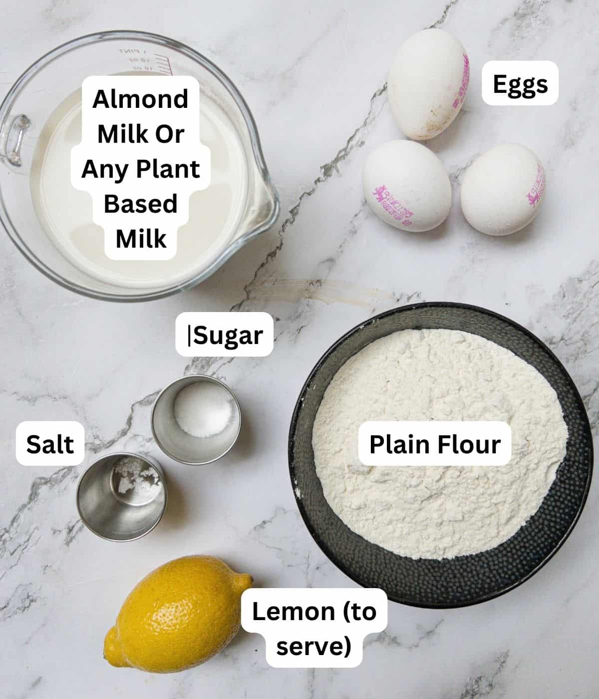 Ingredient laid out for dairy free crepes.