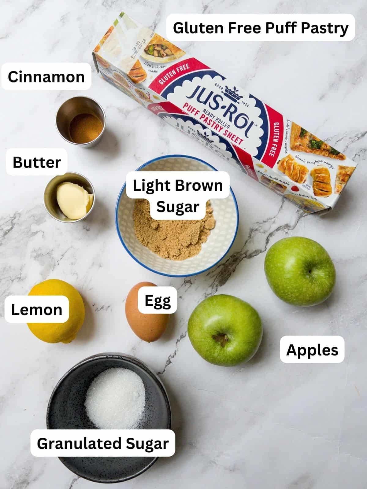 Ingredients laid out for gluten free apple turnovers.