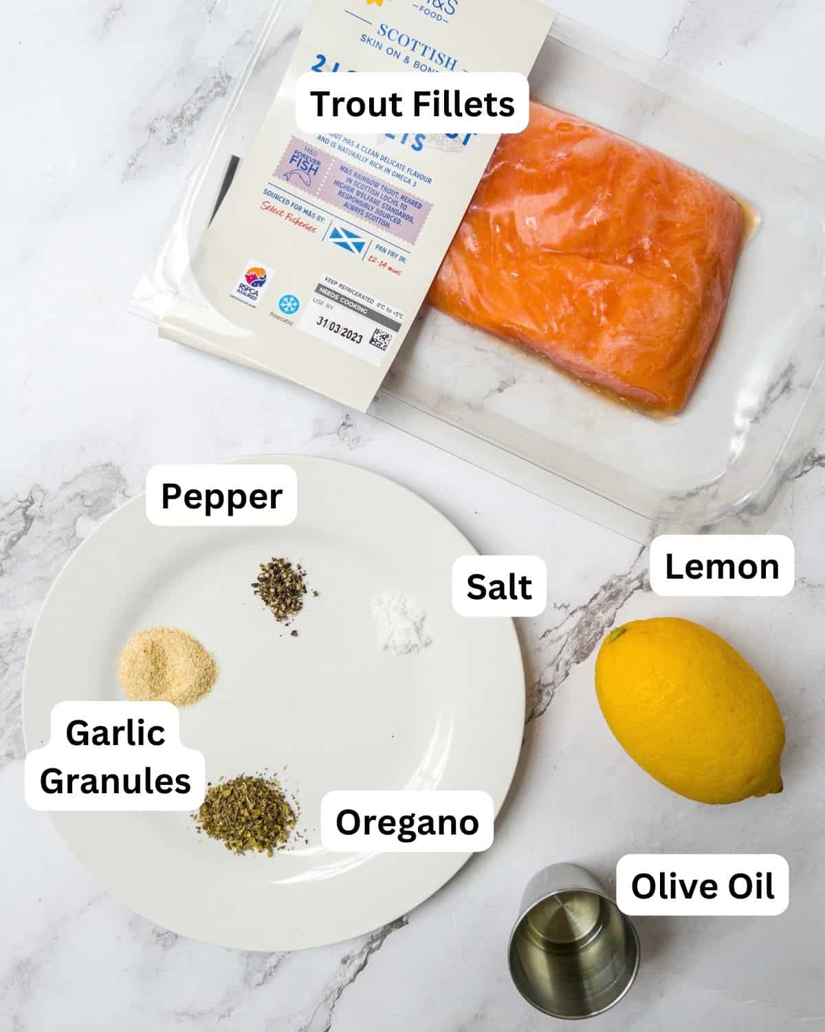 Ingredients laid out for air fryer trout.