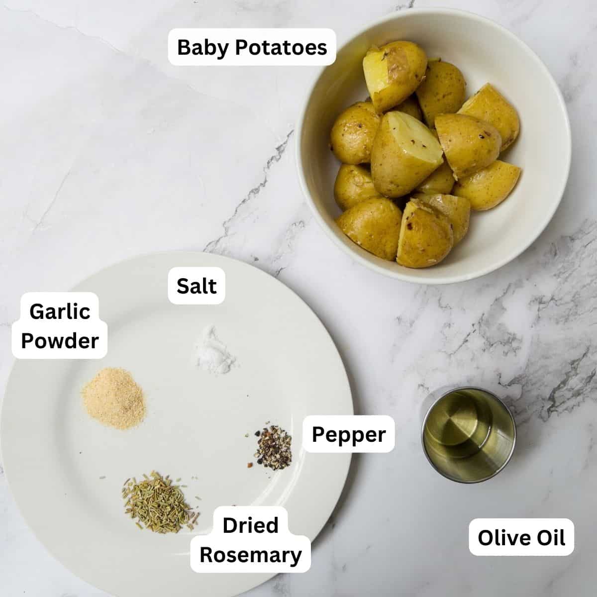 Ingredients laid out for smashed potatoes.