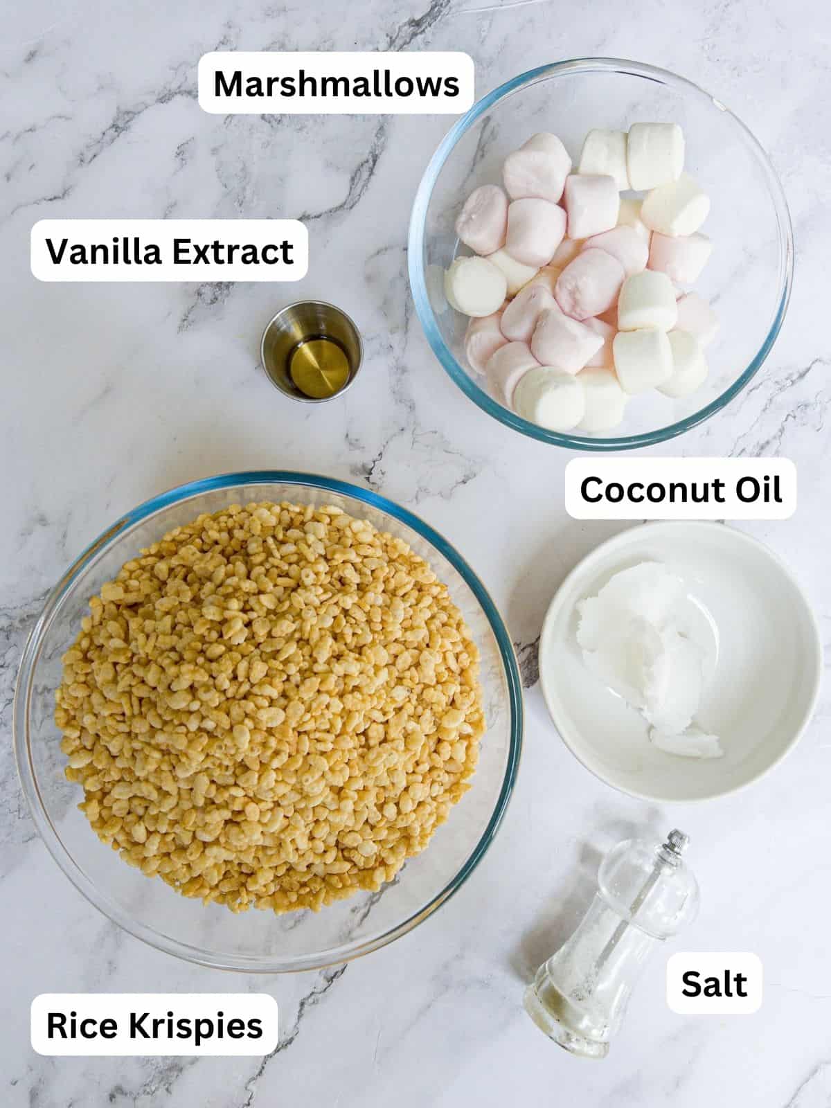 Ingredients laid out for dairy free rice krispie treats.