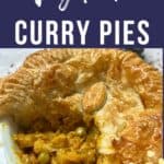 Vegetable curry pie with a slice cut out of it.