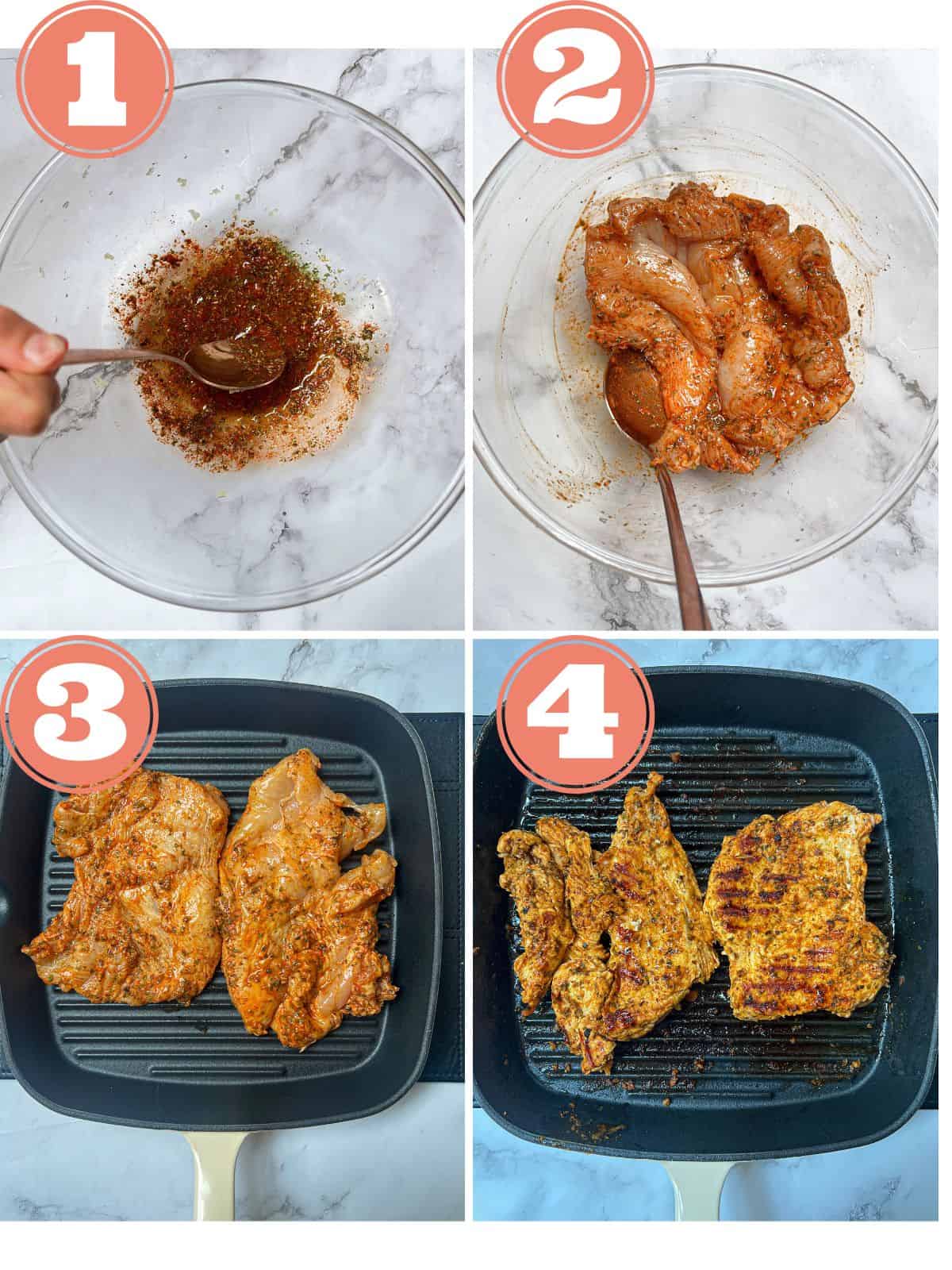 Showing the steps on how to make peri peri chicken butterfly.