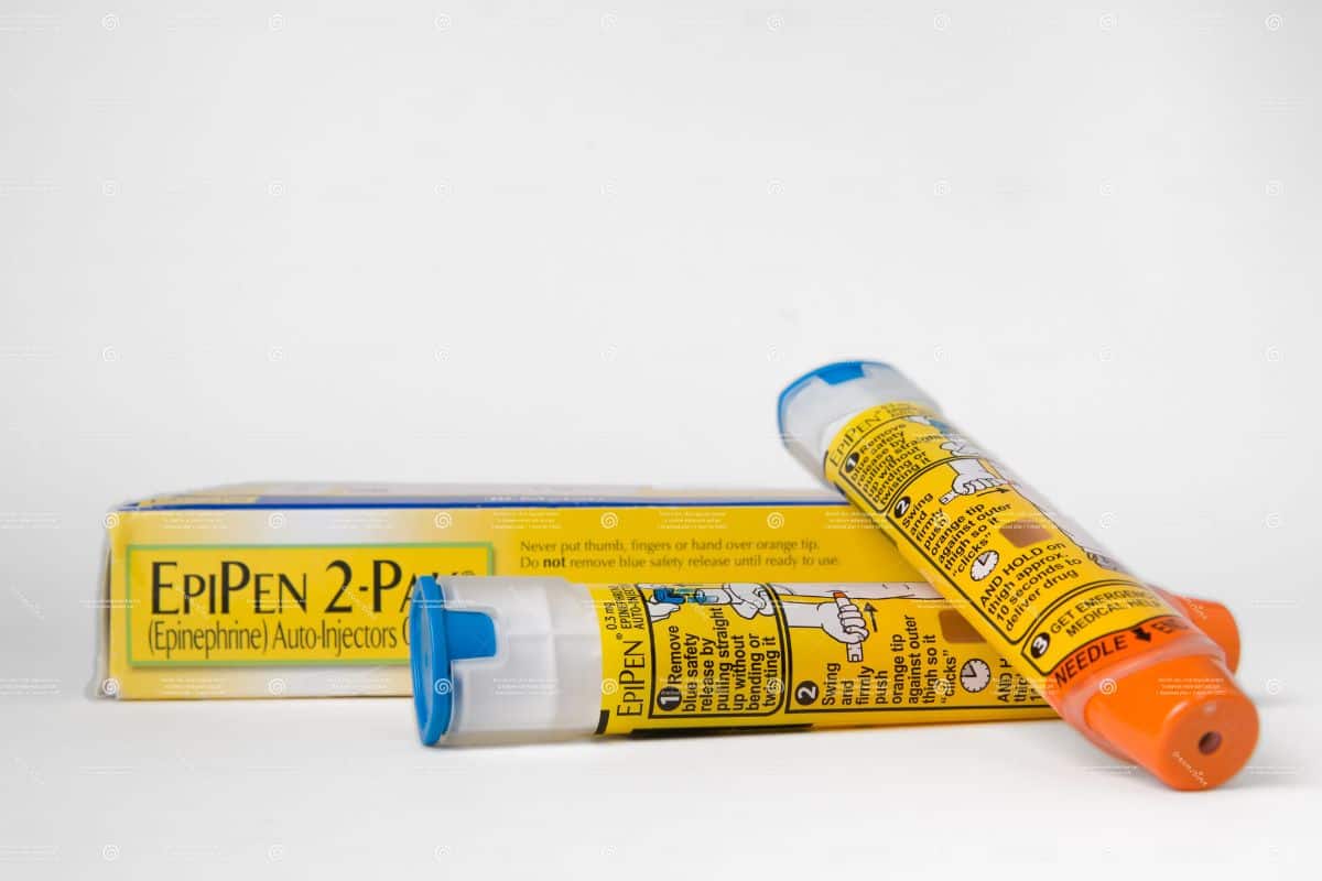 Two epipens and an epipen box.