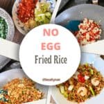 Four photos showing you how to make no egg fried rice.