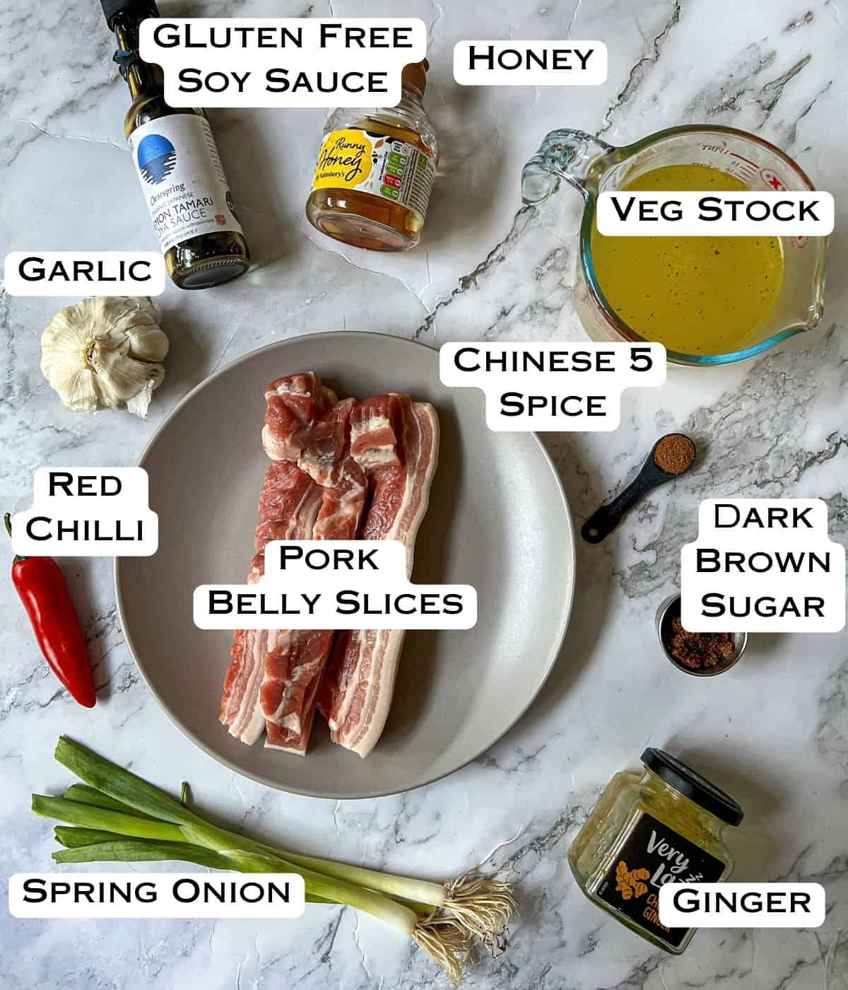 Ingredients laid out for slow cooker pork slices.