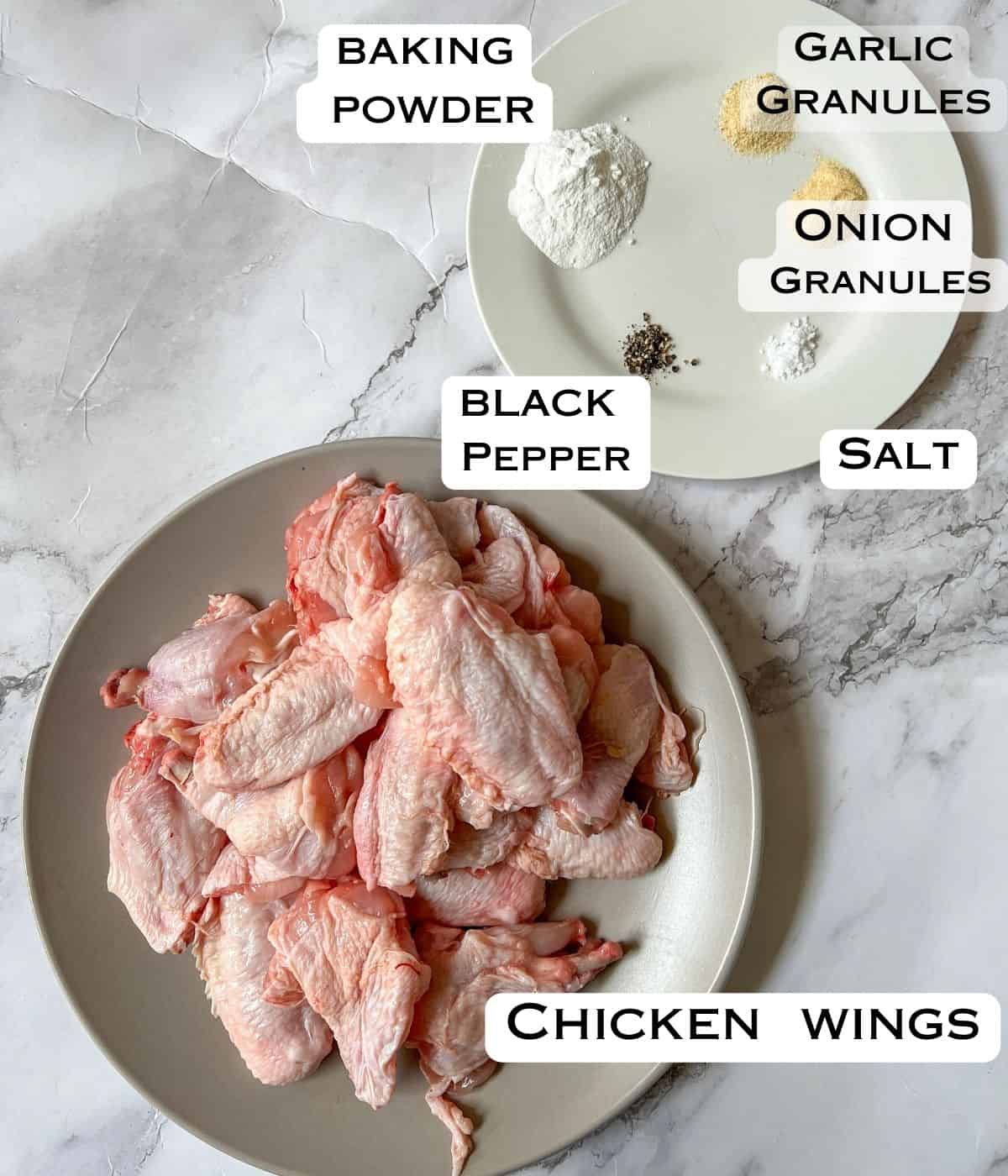 Ingredients laid out for air fryer chicken wings.