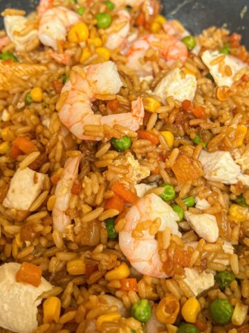 Chicken and shrimp fried rice.