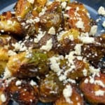 Roasted Brussels sprouts sprinkled with feta.