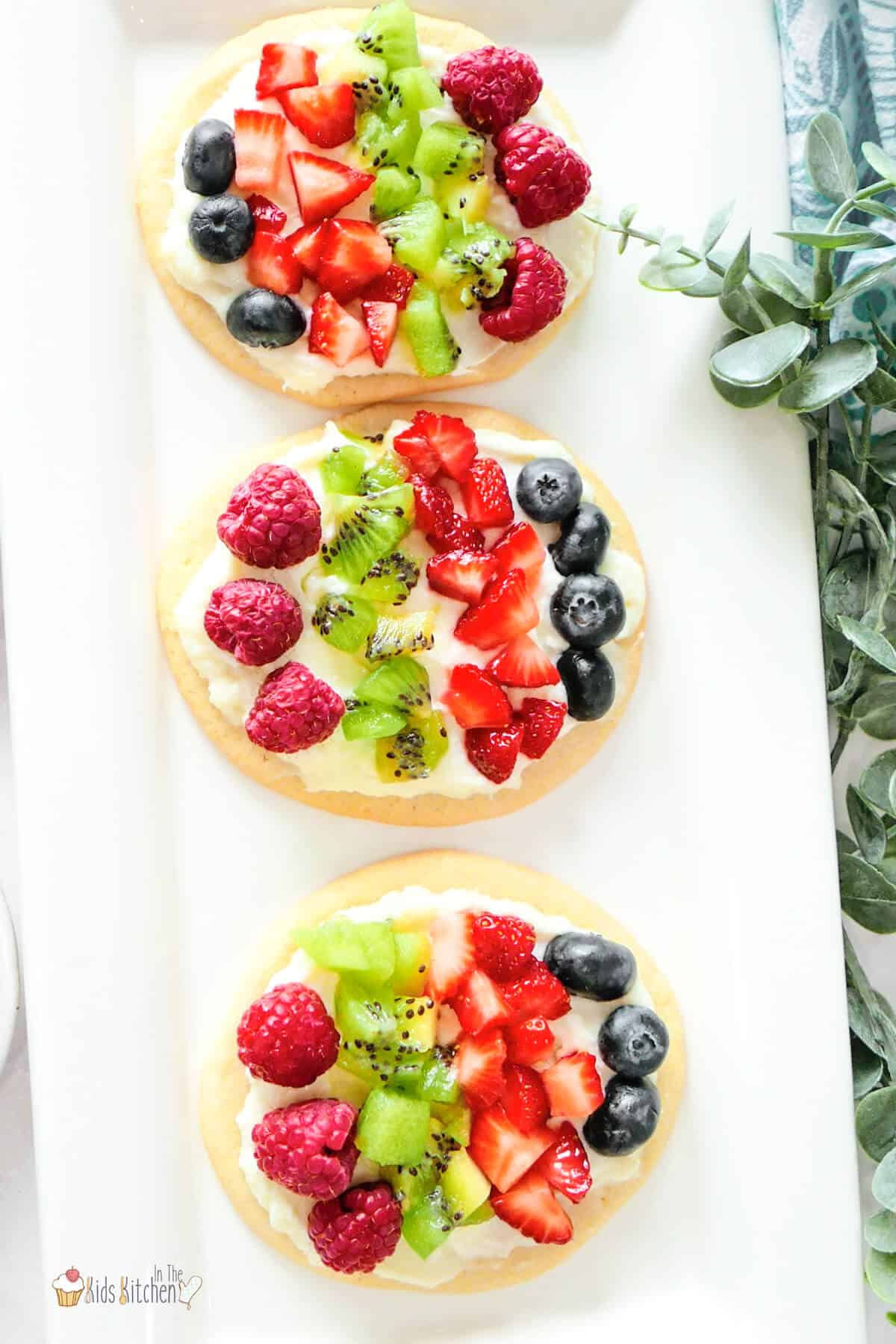 Fruit topped pizzas.